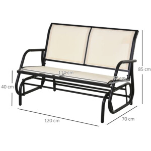 Metal Garden Bench Small 2 Seater Patio Glider Furniture Swing Rocking Love Seat - Image 3