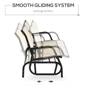 Metal Garden Bench Small 2 Seater Patio Glider Furniture Swing Rocking Love Seat - Image 4