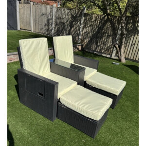 Rattan Bistro Set Sun Lounger Patio Furniture 2 Seater Chair Table Stool Day Bed - Image 11