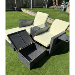 Rattan Bistro Set Sun Lounger Patio Furniture 2 Seater Chair Table Stool Day Bed - Image 8