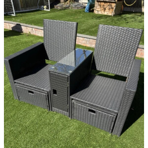 Rattan Bistro Set Sun Lounger Patio Furniture 2 Seater Chair Table Stool Day Bed - Image 6