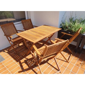 Garden Dining Table and Chairs Rustic Wooden Patio Furniture 4 Seater Folding Set - Image 3
