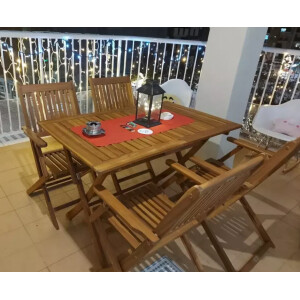 Garden Dining Table and Chairs Rustic Wooden Patio Furniture 4 Seater Folding Set - Image 4