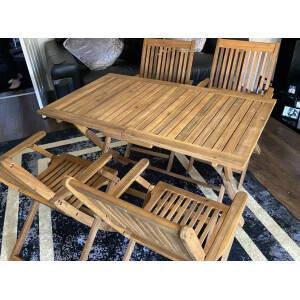 Garden Dining Table and Chairs Rustic Wooden Patio Furniture 4 Seater Folding Set - Image 5