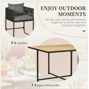 Rattan Dining Set 4 Seater Garden Cube Patio Furniture Outdoor Wood Table Chairs - Image 3