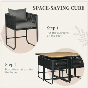 Rattan Dining Set 4 Seater Garden Cube Patio Furniture Outdoor Wood Table Chairs - Image 6