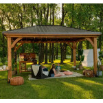 Large Wooden Gazebo Outdoor Garden Structure Metal Roof Patio Pergola Shelter