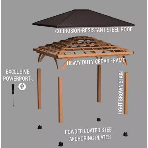 Large Wooden Gazebo Outdoor Garden Structure Metal Roof Patio Pergola Shelter - Image 4
