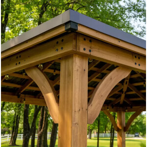 Large Wooden Gazebo Outdoor Garden Structure Metal Roof Patio Pergola Shelter - Image 6