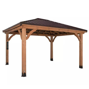 Large Wooden Gazebo Outdoor Garden Structure Metal Roof Patio Pergola Shelter - Image 7