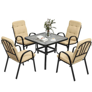 4 Seater Garden Furniture Set Cushion Chairs Dining Table Outdoor Metal Patio - Image 7
