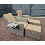 Rattan Sun Lounger Set Garden Patio Furniture Wicker Table 2 Seat Day Bed Chairs
