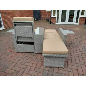 Rattan Sun Lounger Set Garden Patio Furniture Wicker Table 2 Seat Day Bed Chairs - Image 3