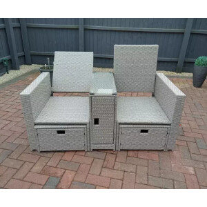 Rattan Sun Lounger Set Garden Patio Furniture Wicker Table 2 Seat Day Bed Chairs - Image 4
