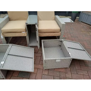 Rattan Sun Lounger Set Garden Patio Furniture Wicker Table 2 Seat Day Bed Chairs - Image 7