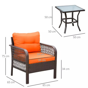 Rattan Bistro Set 2 Seater Chairs Table Outdoor Patio Garden Lounge Furniture - Image 3