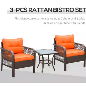 Rattan Bistro Set 2 Seater Chairs Table Outdoor Patio Garden Lounge Furniture - Image 4