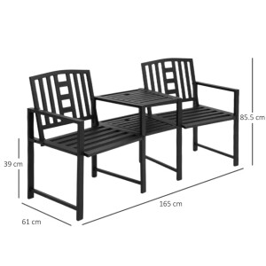 Metal Garden Loveseat Outdoor Patio Furniture 2 Seater Companion Table Bench - Image 3