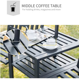 Metal Garden Loveseat Outdoor Patio Furniture 2 Seater Companion Table Bench - Image 5