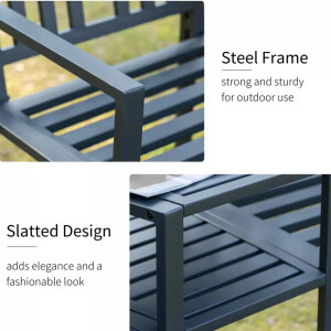 Metal Garden Loveseat Outdoor Patio Furniture 2 Seater Companion Table Bench - Image 6