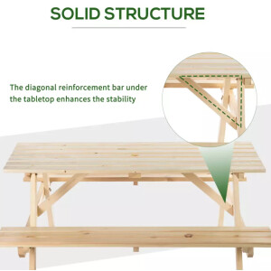 Wooden Picnic Table Outdoor Garden Furniture 4 Seater Beer Pub Bench Patio Set - Image 6