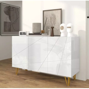 Large Storage Sideboard Modern White High Gloss Cabinet Doors Cupboard Room Unit