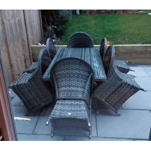 Garden Dining Set Large Wicker Rattan Furniture 6 Seater Patio Chairs Glass Table - Image 3
