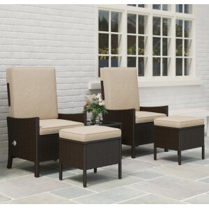 Rattan Bistro Set 2 Seater Reclining Sofa Chair Patio Garden Table Furniture