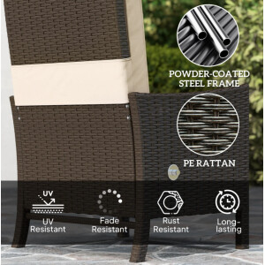 Rattan Bistro Set 2 Seater Reclining Sofa Chair Patio Garden Table Furniture - Image 3