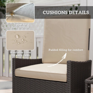 Rattan Bistro Set 2 Seater Reclining Sofa Chair Patio Garden Table Furniture - Image 5