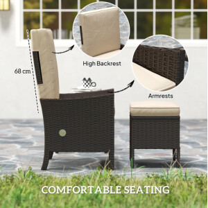 Rattan Bistro Set 2 Seater Reclining Sofa Chair Patio Garden Table Furniture - Image 6
