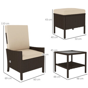 Rattan Bistro Set 2 Seater Reclining Sofa Chair Patio Garden Table Furniture - Image 7