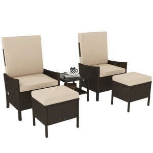 Rattan Bistro Set 2 Seater Reclining Sofa Chair Patio Garden Table Furniture - Image 8