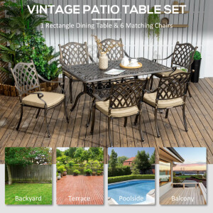 Cast Aluminium Garden Furniture Large Metal Dining Set Patio Table Cushion Chair - Image 5