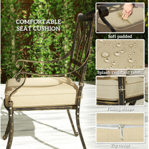 Cast Aluminium Table and Chairs Outdoor Garden Furniture 4 Seater Dining Set - Image 5