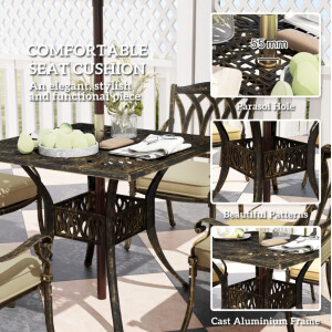 Cast Aluminium Table and Chairs Outdoor Garden Furniture 4 Seater Dining Set - Image 6