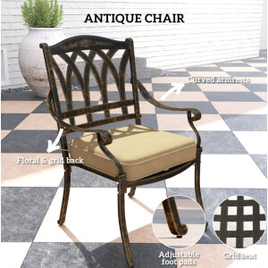Cast Aluminium Table and Chairs Outdoor Garden Furniture 4 Seater Dining Set - Image 7