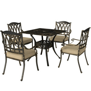 Cast Aluminium Table and Chairs Outdoor Garden Furniture 4 Seater Dining Set - Image 8