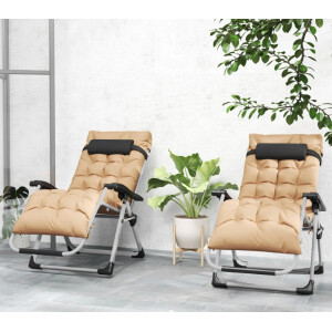 Reclining Garden Chairs Outdoor Patio Set 2 Cushion Sun Loungers Gravity Day Bed - Image 3