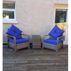 Rattan Bistro Set Wicker Patio Furniture Garden 3 pc Chairs Storage Table 2 Seat