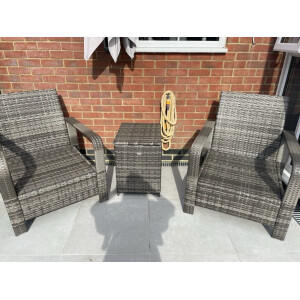 Rattan Bistro Set Wicker Patio Furniture Garden 3 pc Chairs Storage Table 2 Seat - Image 3