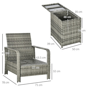 Rattan Bistro Set Wicker Patio Furniture Garden 3 pc Chairs Storage Table 2 Seat - Image 6