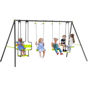 Kids Swing Set Metal Outdoor Playground Seesaw Love Seat Childrens Garden Play - Image 9