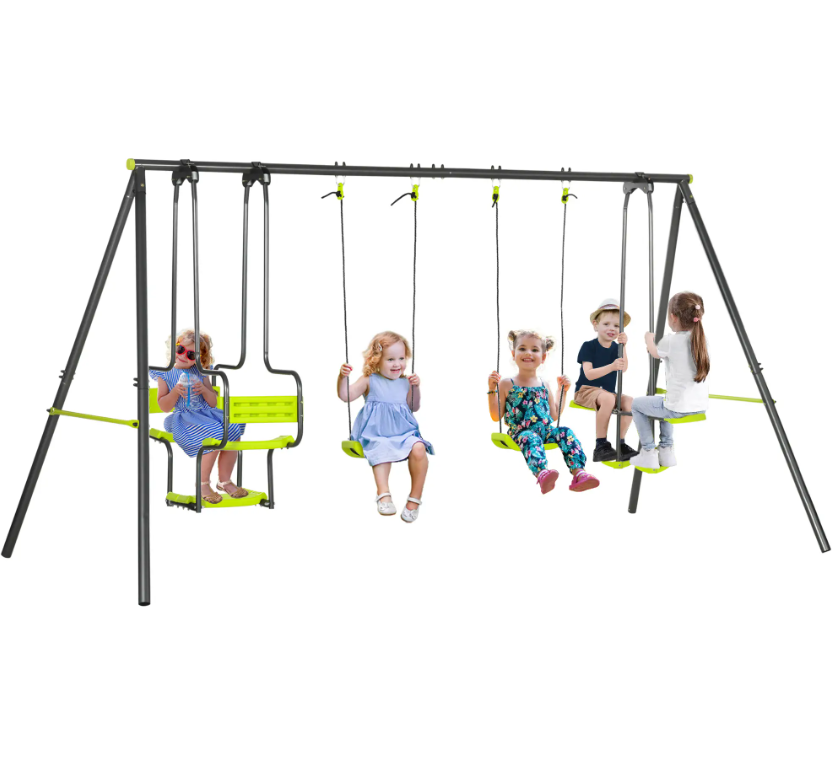 Kids-Swing-Set-Metal-Outdoor-Playground-Seesaw-Love-Seat-Childrens-Garden-Play