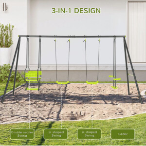Kids Swing Set Metal Outdoor Playground Seesaw Love Seat Childrens Garden Play - Image 3