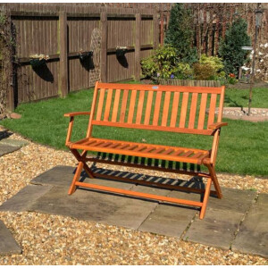 Folding Garden Bench Rustic Wooden Patio Furniture Small 2 Seater Deck Chair - Image 9