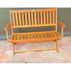 Folding Garden Bench Rustic Wooden Patio Furniture Small 2 Seater Deck Chair - Image 6