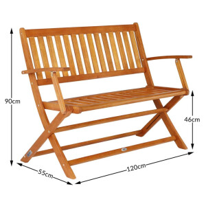 Folding Garden Bench Rustic Wooden Patio Furniture Small 2 Seater Deck Chair - Image 5
