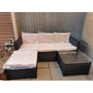 Rattan Corner Sofa Set Outdoor Garden 4 Seater Furniture Large Cushions Table