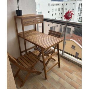 Wooden Bistro Set Rustic Garden Furniture 2 Seater Folding Chairs Storage Table